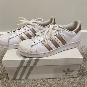 White and Gold Adidas Superstars